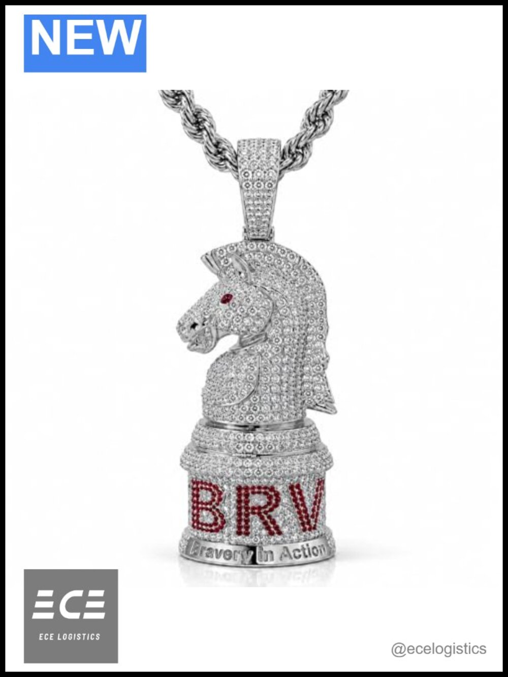 18K Gold Plated Brass Knight Chess Pendant 24in Steel Rope Chain Necklace
